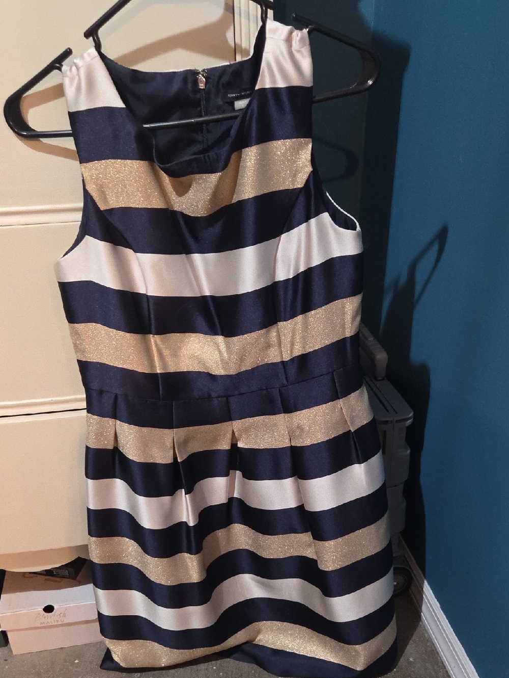 Tommy Hilfiger Navy, White & Gold Striped Midi Dress